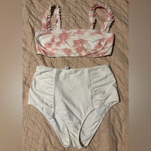 Aerie Pink and White Tie-Dye High Waisted Bikini